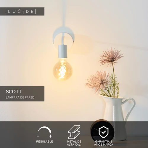 Lucide SCOTT - Lámpara de pared - 1xE27 - Blanco - USP